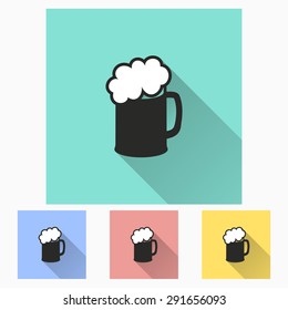 Pint icon with long shadow, flat design. Vector illustration.