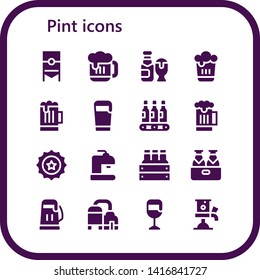 pint icon set. 16 filled pint icons.  Collection Of - Beer, Beers, Beer cap, Beer tap