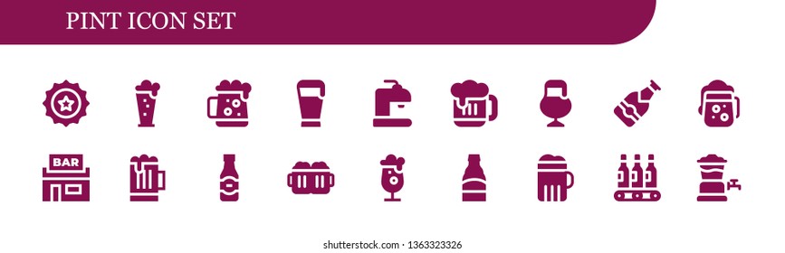 pint icon set. 18 filled pint icons.  Simple modern icons about  - Beer cap, Beer, Dark beer, Pub, Beers, tap