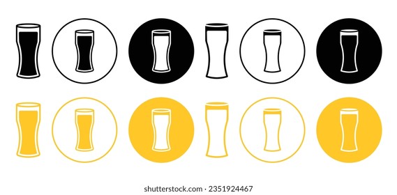 Juego de iconos de pinta. símbolo del vector de vidrio de cerveza en color negro y amarillo relleno y delineado.