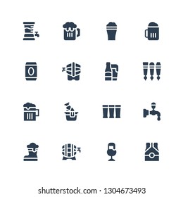 pint icon set. Collection of 16 filled pint icons included Beer, Beer tap