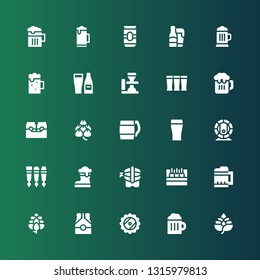 pint icon set. Collection of 25 filled pint icons included Hop, Beer, Beer tap
