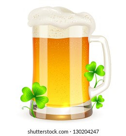 Pint of light beer with clovers for Saint Patrick's Day