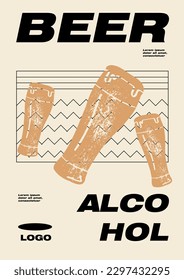 Pint. Mug of beer. Poster in vintage style. Vector illustration. Drawing for beer designs. Event, party, presentation, promotion, menu.
