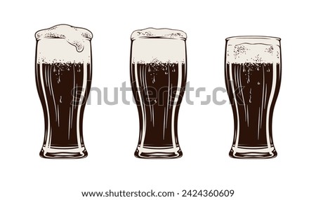 Pint Of Stout Vintage Vector Art. Black and white graphics. Isolated on white. 