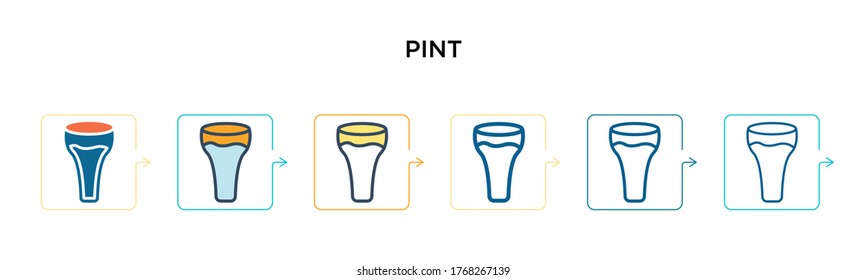 Pint vector icon in 6 different modern styles. Black, two colored pint icons designed in filled, outline, line and stroke style. Vector illustration can be used for web, mobile, ui