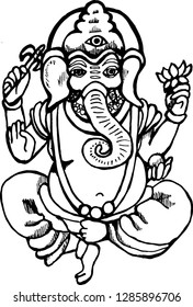 Pinterest of Ganesh dancing with lotus and ax.