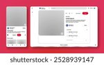 Pinterest web and mobile app interface template. Pined image. Saved photo. Social media mood board profile. Inspiration network application. Pinboard ideas. Follow button. Vector Illustration