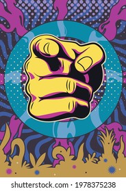 Pinting Gesture Psychedelic Poster, Vintage Psychedelic Colors, Abstract Background