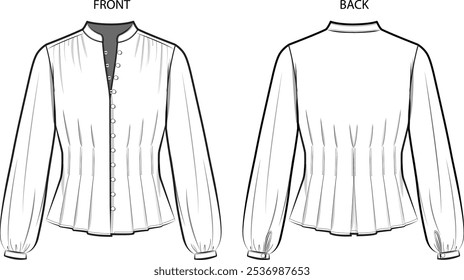 A Pintucked Button down Long Sleeve Top