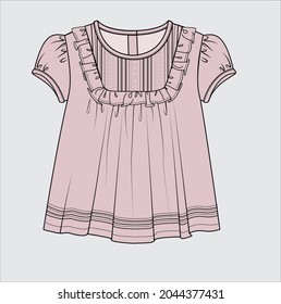 PINTUCKS YOKE TOP WITH FRILLS TODDLER GIRLS AND KID GIRLS IN EDITABLE VECTOR FILE