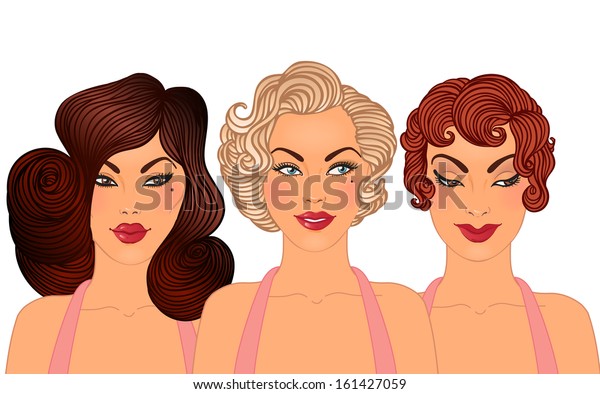 Pinup Classic Hairstyles Makeup Styles 1950s Stock Image