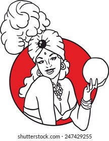 Pin-up girl with a magic ball