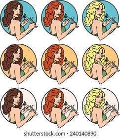 pin-up girl portrait of a circle cut leaves set