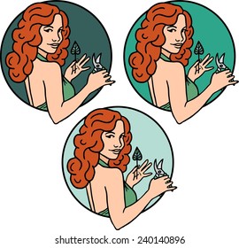 pin-up girl portrait redhead leaves cut set