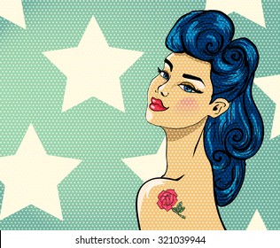 Pin-Up girl with tatoo - illustration