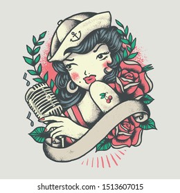 Pinup Girl Vintage Oldschool Tattoo Style