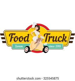 Pin-up Logo With A Cute Girl For A Food Truck.