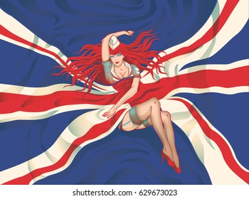 Pin-up on a british flag