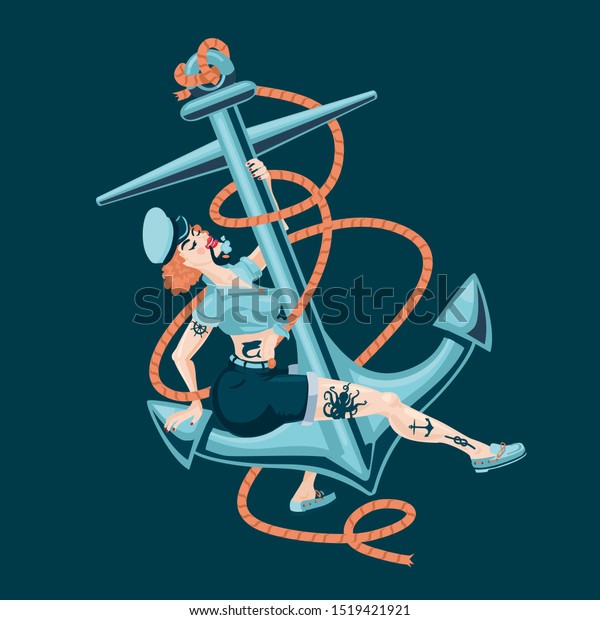 Pinup Sailor Girl Boat Anchor Sexy Stock Vector Royalty Free 1519421921