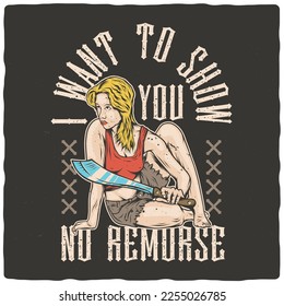 Pinup style attractive latino young woman with a machete. Poster, print or t-shirt design. Vector illustration.