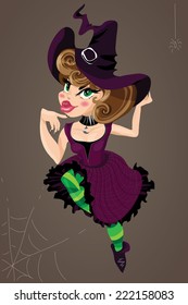pinup witch party vector illustration
