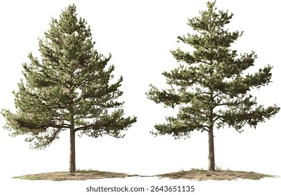 Pinus ponderosa and Pinus lambertiana tree cutout, vector illustration, pine forest background, coniferous landscape, mountain pine trees, outdoor nature design elements.