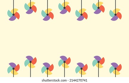 Pinwheel background templat flat vector illustration. toy windmill design concept for banner, poster, flyer, pamphlet, or copy space.