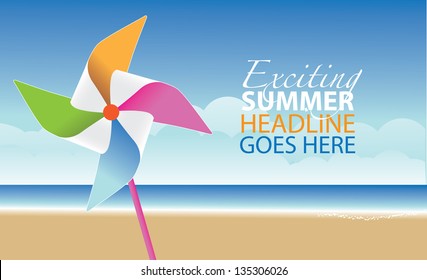Pinwheel at the beach template. EPS 8 vector, grouped for easy editing. No open shapes or paths.