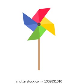 Pinwheel Bright Childhood Happy Symbol. Fan Vector Icon Paper Wind Toy Origami. Rainbow Wheel Illustration Color