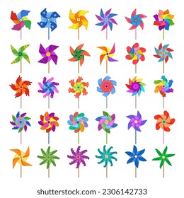 Pinwheel. Colored windmill toys attractions for kids recent vector rotating spinners recent vector cartoon set