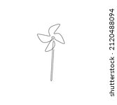 Pinwheel, continuous line drawing, small tattoo, print for clothes and logo design, emblem or logo design, silhouette one single line on a white background, isolated vector illustration.