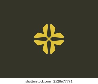 Pinwheel Geometric Symetric Symbol Round and Square Shape Logo Yellow Solar Sun Energy Square