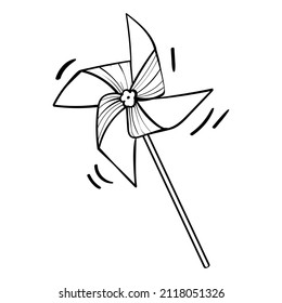 Pinwheel. Hand Drawn illustration for coloring kids