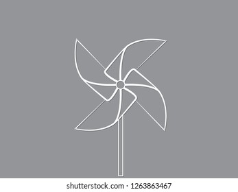 Pinwheel icon or logo using white lines with shadow vector illustration on black background