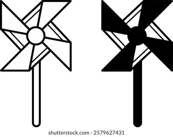 Pinwheel Icons. Black and White Vector Icons. Party Stick Toy. Breeze, Wind Blower. Brazilian Carnival Concept
