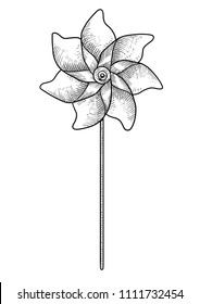 Pinwheel illustration, drawing, engraving, ink, line art, vector