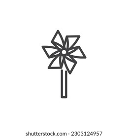 Pinwheel line icon. linear style sign for mobile concept and web design. Windmill toy outline vector icon. Symbol, logo illustration. Vector graphics