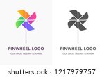 The pinwheel logo flat design vector illustrations. Two variants in black and in colors isolated on a white background. 
