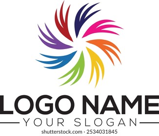 Pinwheel logo templates. Circular simple signs, colorful shapes for abstract design, rainbow spinner, different companies logotype template, vector isolated Rotate LOGO