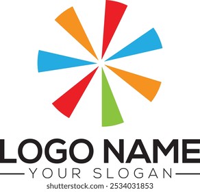 Pinwheel logo templates. Circular simple signs, colorful shapes for abstract design, rainbow spinner, different companies logotype template, vector isolated Rotate LOGO