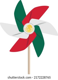 Pinwheel for Mexican parties isolated from the background. Tricolor pinwheel to celebrate the independence of Mexico and Mexican party ornament.