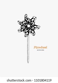 pinwheel , paper windmill . Childhood toy . hand draw sketch vector.