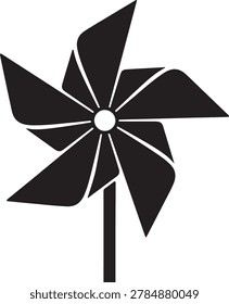 Pinwheel Silhouette Icon Wind Spinner Graphic and Paper Fan Toy Vector