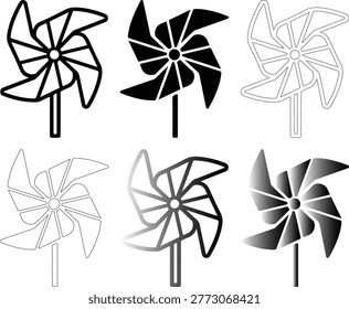 Pinwheel toy wind spinner icon set vector