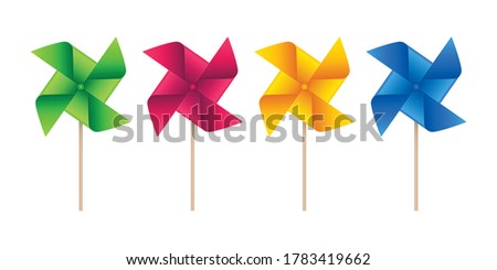 Pinwheel vector icons in various colors. Weather vane symbols on white background.