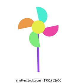 Pinwheel or windmill toy spinning vector flat cartoon illustration isolated clipart