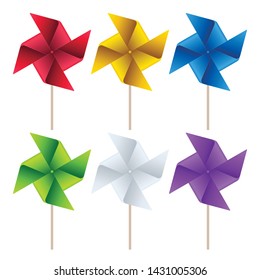 Pinwheels on white background. Pinwheel icon set.