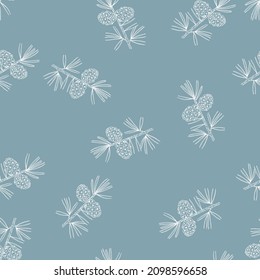 Pinyon pine cones and branches. Christmas seamless pattern, vector illustration