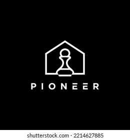 pion chess line art and house logo vector